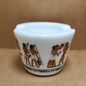 Decorative White and Brown Egyptian Motif Bowl Ofalex Madebin France